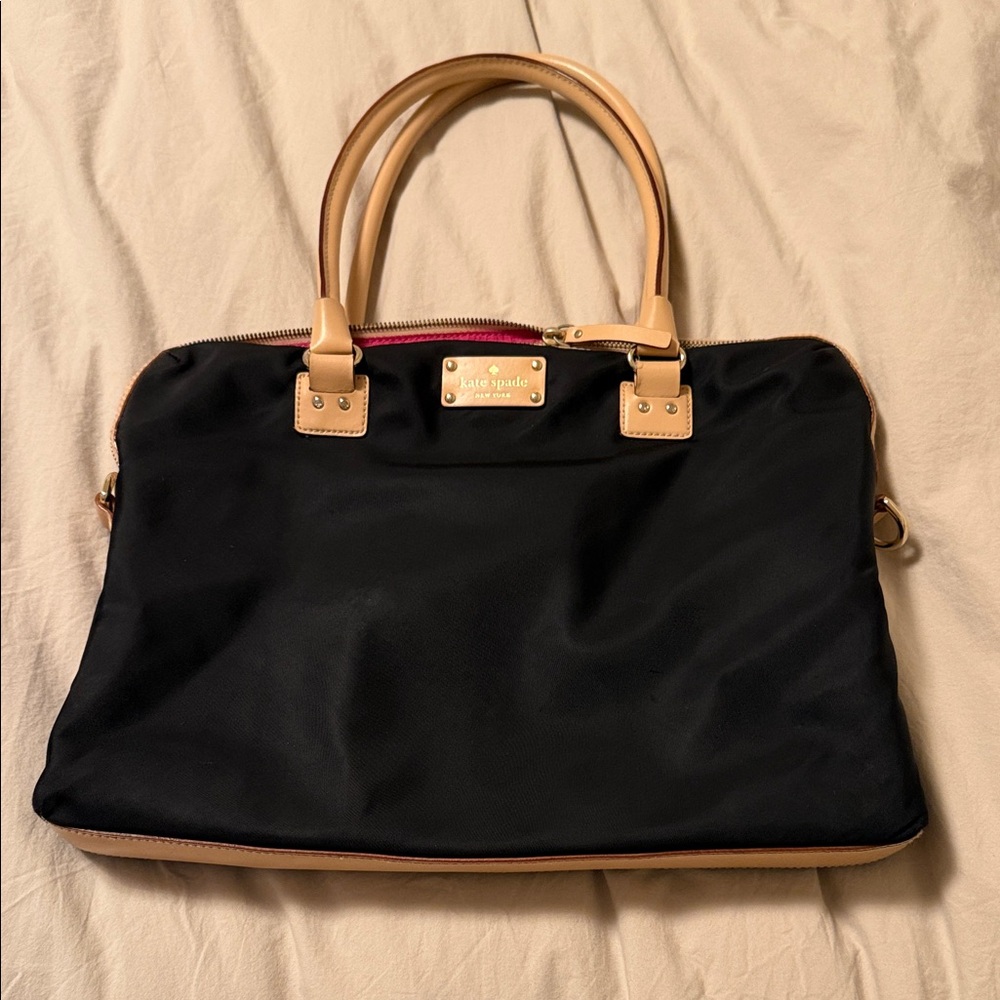 kate spade Black Satchel with Tan Leather Trim